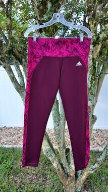 Adidas Climalite Leggings Women’s L Burgundy Pink Print Athletic Tights